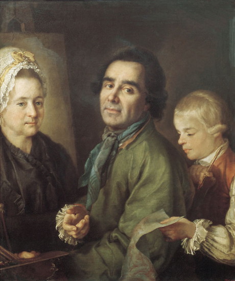 Image - Aleksei Antropov: Self-portrait with son at wife's portrait (1776).